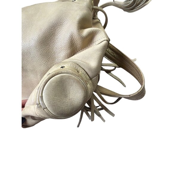 Vintage Bulga White Leather Studded Fringe Handbag With Shoulder Strap - Picture 7 of 10